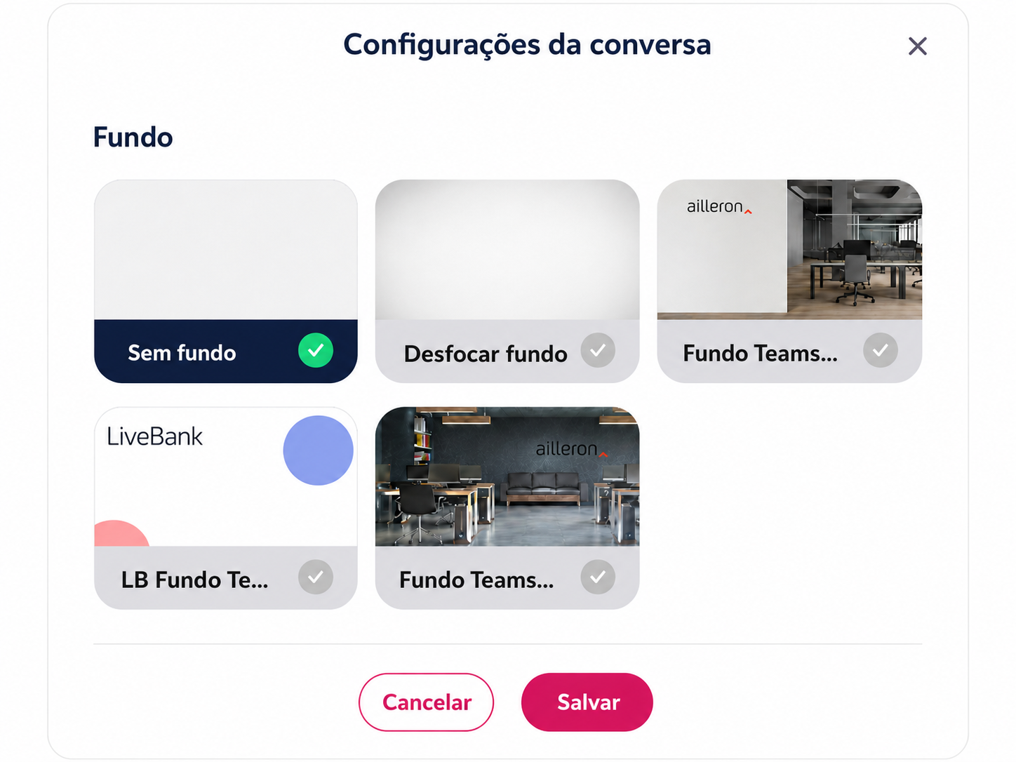 Definições de conversas na plataforma LiveBank