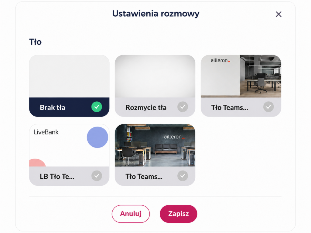 Ustawienia rozmów w platformie LiveBank